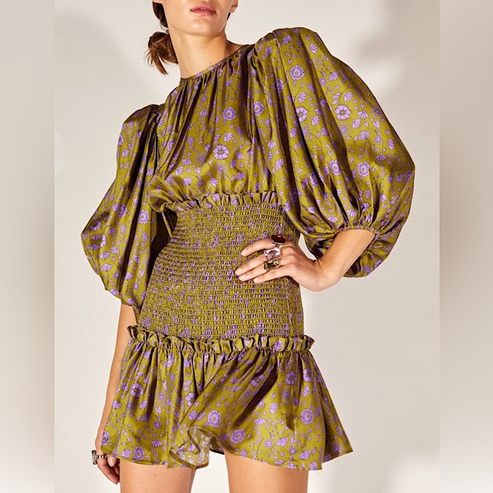 Cynthia Rowley Smocked Silk Twill Dress sz S NWT
